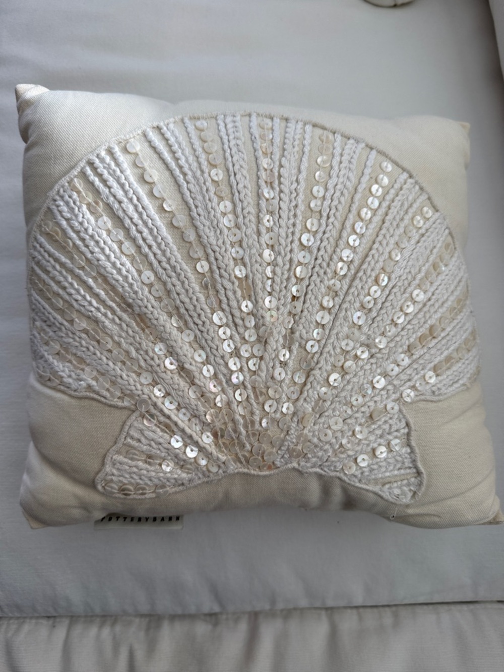 Pottery Barn Sequined Shell Decorative Throw Pillow - Ivory